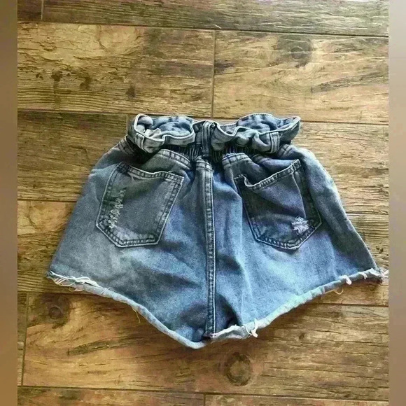 VEVERET DENIM HIGH WAISTED SHORT SHORTS PAPERBAG STYLE WAIST JUNIORS LARGE - Picture 3 of 4